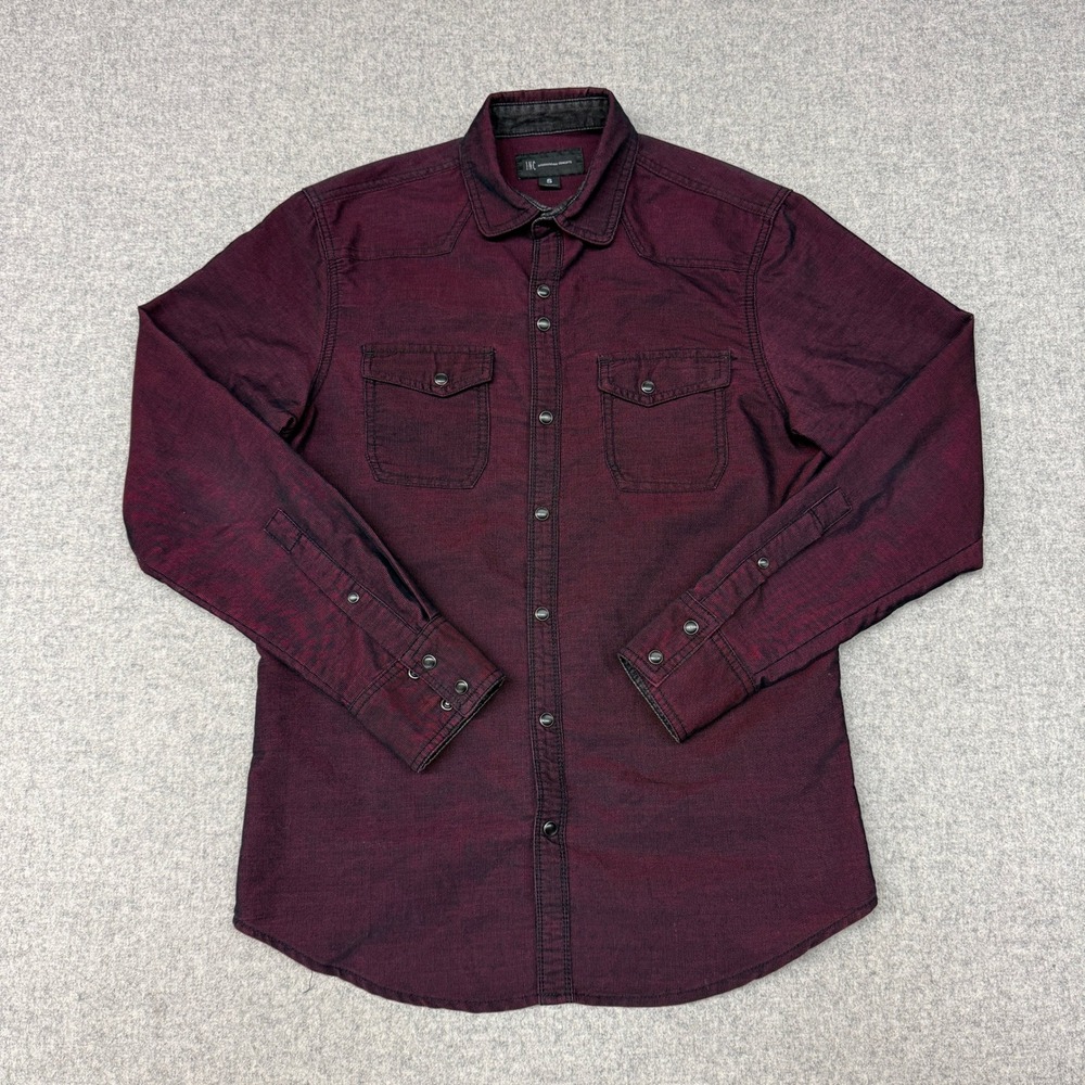 INC International Concepts Shirt Small Burgundy Western Snap Button Long Sleeve
